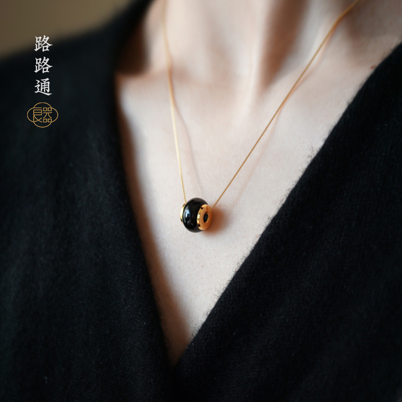 良器艺术和田玉吊坠墨玉纯金系列
