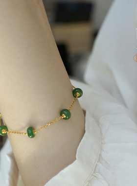 良器艺术| 天然和田玉碧玉手链女设计款18K金手链手串送女朋友