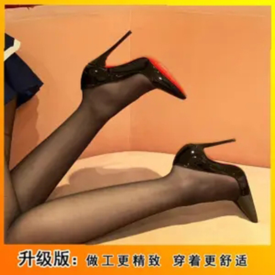 绝美真软皮黑色高跟鞋女细尖头性感职业漆皮2025工作新款红底单鞋