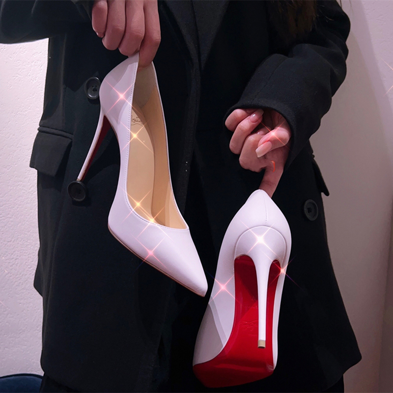OMG！！太美了！！小众款白色红底高跟鞋职业工作鞋百搭尖头浅口