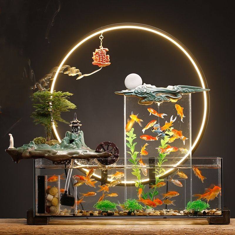 创意流水鱼缸摆件循环水客厅家用办公室桌面装饰乔迁开业礼品