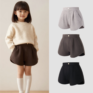 秋冬装新款女童高腰显瘦毛呢短裤儿童休闲裤子百搭阔腿裤2026新款