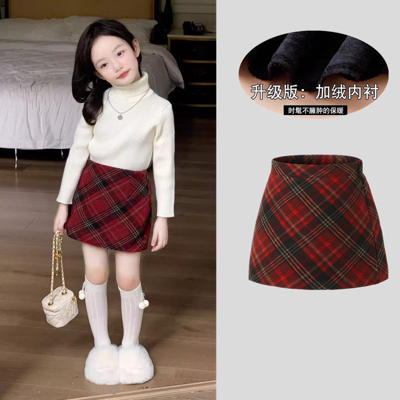 女童秋冬韩版女童红色格子毛呢包臀裙学院风高腰显瘦A字半身短裙,童装/婴儿装/亲子装,半身裙,淘宝优惠券,粉丝福利购,淘宝优惠卷