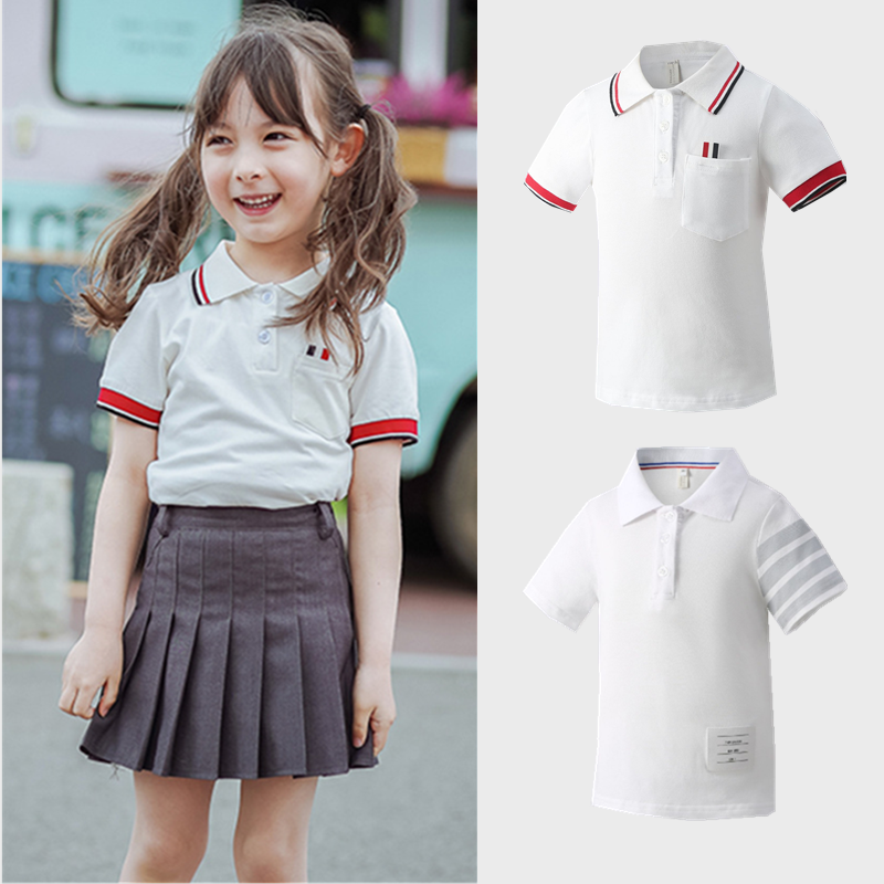 夏装2026新款女童条纹短袖T恤儿童上衣中大童潮港风TB翻领polo衫