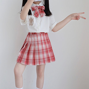 女童JK制服套装2026夏季新款儿童洋气格子短裙雪纺衬衫百褶裙套装
