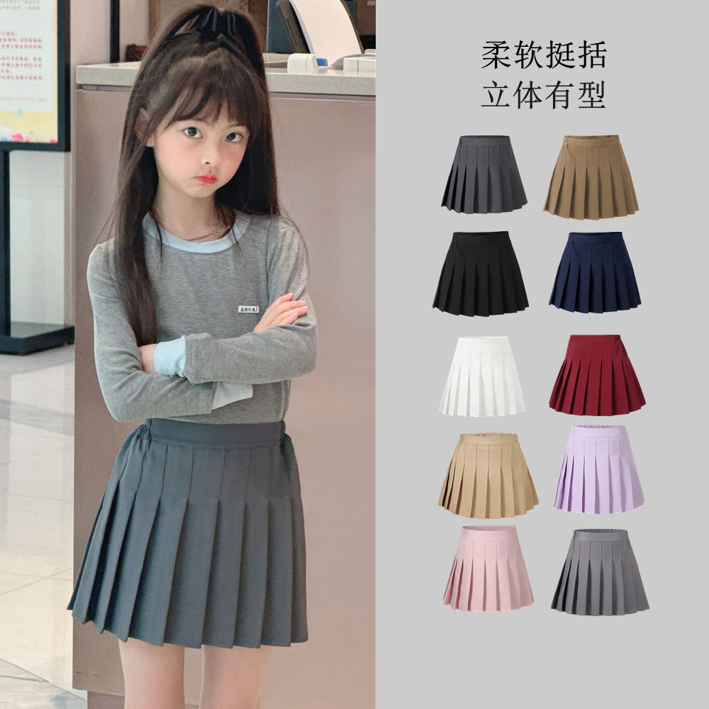 新款春秋童装女童制服半身裙儿童百褶裙ins中大童学生学院风裙裤