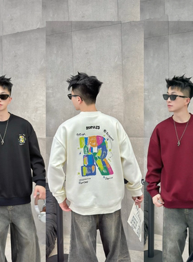 【加绒加厚】高质感细腻轻奢优质加棉男士酷帅外穿圆领卫衣28016