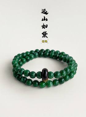 远山黛黄黑皮显白手链叠戴天然石串珠手串小众高级国风新中式手镯