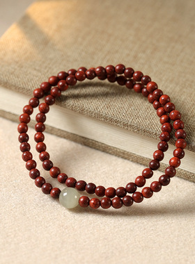 天然小叶紫檀金丝绿檀木串珠细手链多层叠戴禅意木质手饰显白手饰