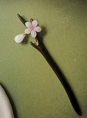 樱花发簪粉紫色热缩花发饰原创设计简约日常盘发头饰新中式木簪子