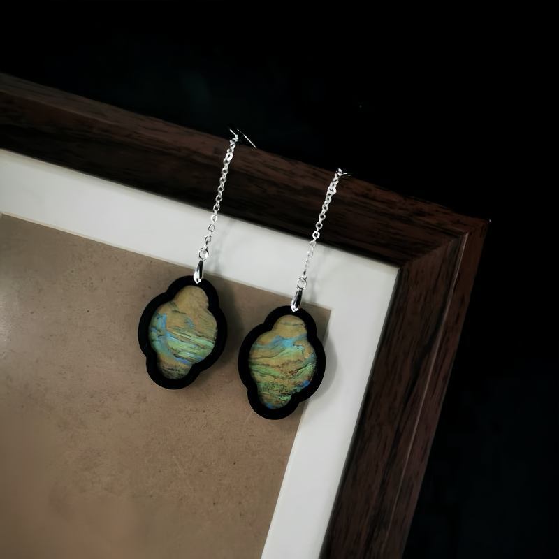 只此青绿 黑檀木耳环925银防过敏耳坠千里江山耳夹新中式国风配饰,饰品/流行首饰/时尚饰品新,耳环,淘宝优惠券,粉丝福利购,淘宝优惠卷