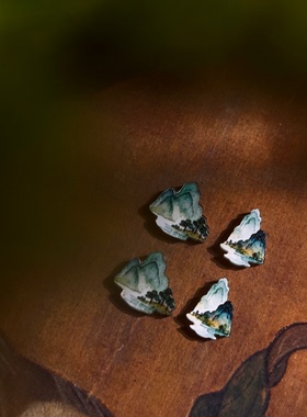 小山水耳钉简约日常国风耳环水墨手绘个性创意可爱甜美萌中式耳饰