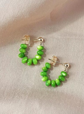 简约清新森系超仙女绿色串珠耳饰