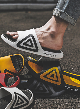 isn男士拖鞋韩版潮流室外穿个性防滑厚底沙滩凉拖软底大码一字拖