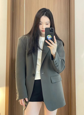 高级感灰色小西装外套女小个子2023秋新款设计感廓形oversize西服