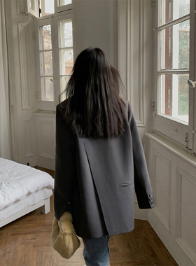 2023春秋新款灰色西装外套女廓形oversize高级设计感小众韩版