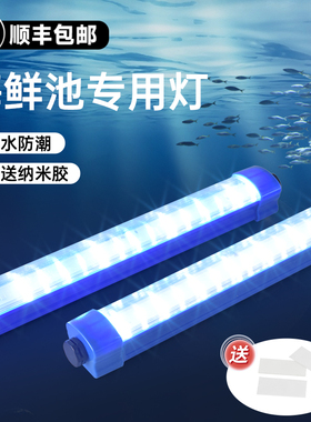 海鲜池专用灯鱼缸鱼池水产蓝色照明直插式免安装防水长条LED灯管