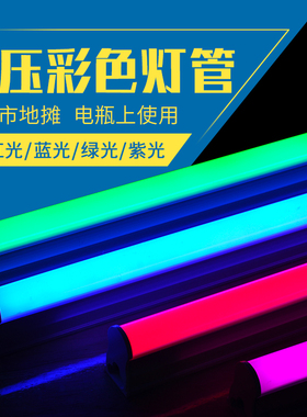 速发12v彩色灯管24伏粉流T5红色蓝绿直紫低压灯市夜条电瓶蓄