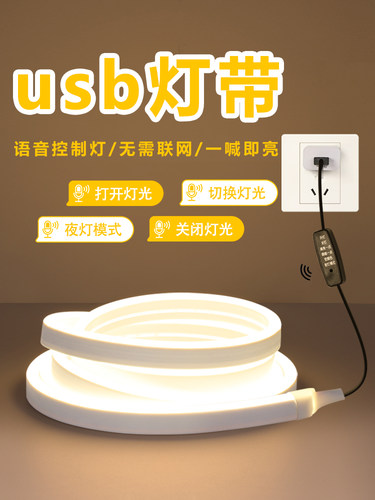 usb灯带家用卧室电视超亮语音智能声控充电自粘免安装氛围led灯条