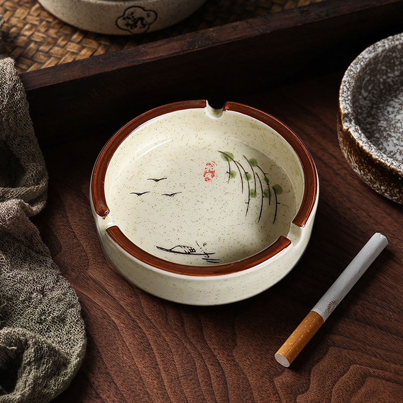 日式复古新中式家用客厅陶瓷烟灰缸小号禅意创意灰缸烟缸餐厅中式