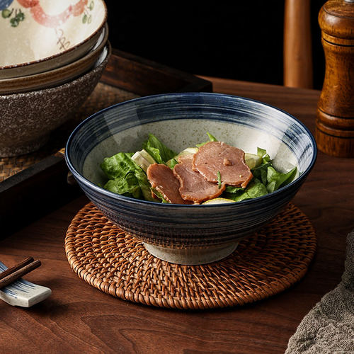 中式古风复古家用碗陶瓷餐具面碗汤面碗拉面碗汤碗专用日式斗笠碗