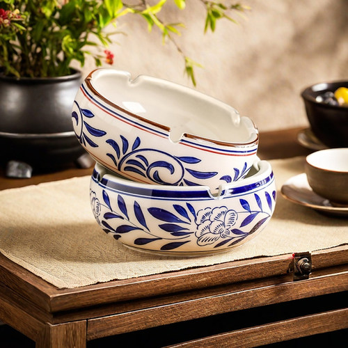 中式复古家用客厅陶瓷烟灰缸大号禅意创意灰缸烟缸高级小众新中式