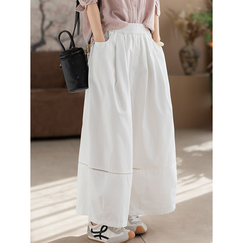 柒白2026春夏新款简约文艺高档全棉镂空阔腿裤休闲宽松显瘦直筒裤,女装/女士精品,休闲裤,淘宝优惠券,粉丝福利购,淘宝优惠卷