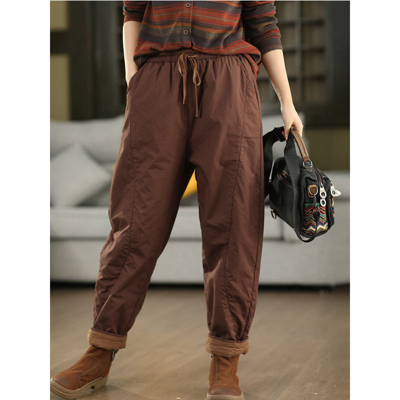 柒白2025秋冬新款复古高档纯棉拼色系带加厚棉裤文艺显瘦保暖长裤,女装/女士精品,棉裤/羽绒裤,淘宝优惠券,粉丝福利购,淘宝优惠卷