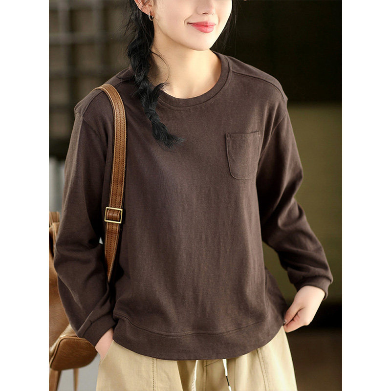 柒白2026春季新款简约休闲高档亚麻套头衫气质宽松显瘦长袖上衣女