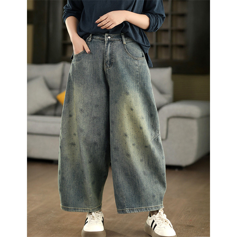 柒白2026春季新款复古刺绣炒色牛仔阔腿裤高腰显瘦弯刀裤休闲长裤,女装/女士精品,牛仔裤,淘宝优惠券,粉丝福利购,淘宝优惠卷