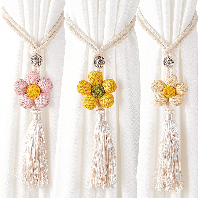 轻奢高档窗帘绑带一对装花朵装饰纱帘收纳扎束带系绳子窗帘扣环夹