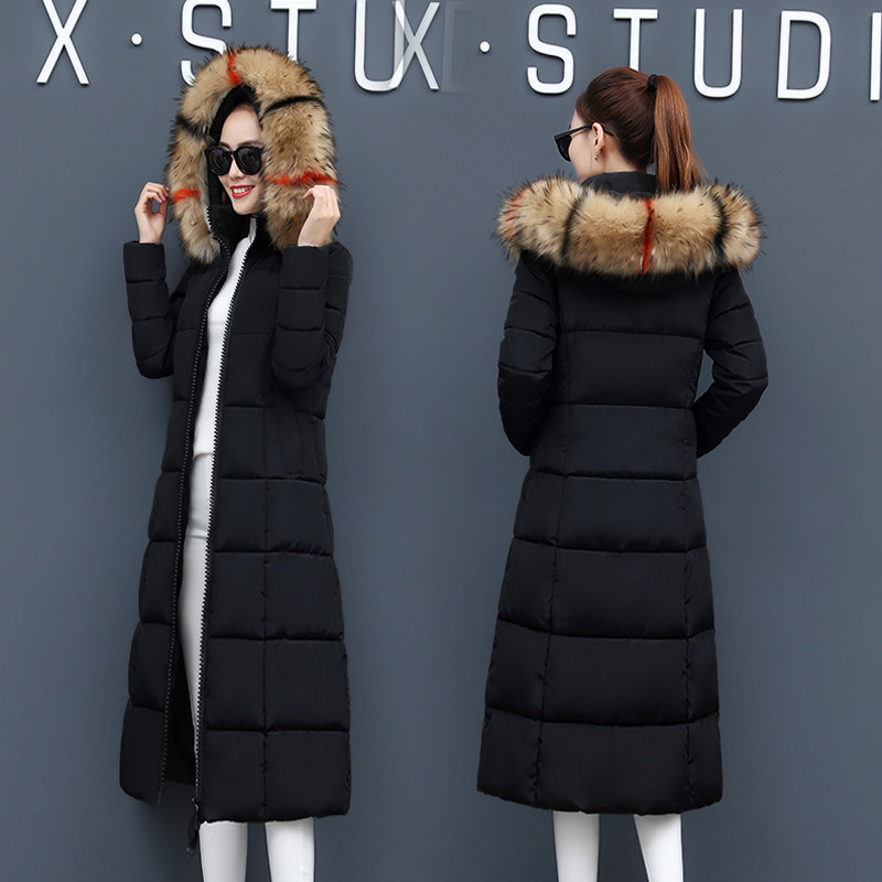 2020冬季新款韩版修身大毛领棉衣女长款过膝加厚羽绒棉服外套