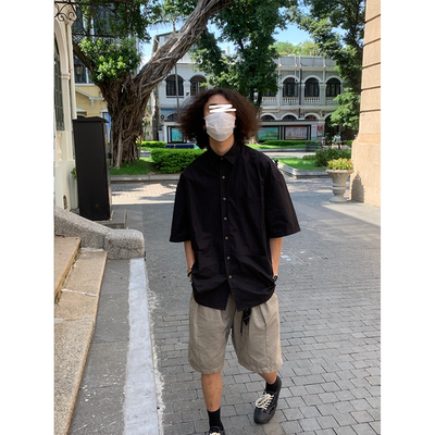 ronnshop日系宽松硬挺休闲衬衫
