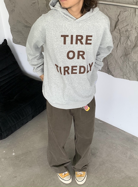 RonnShop日系宽松复古街头vintage套头加绒连帽卫衣