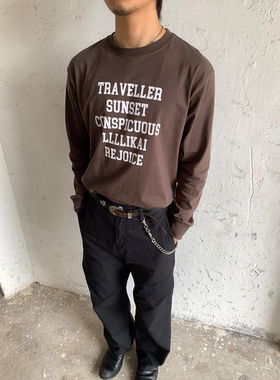 RonnShop日系宽松复古机车重磅长袖印花T恤