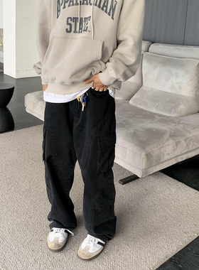 RonnShop日系宽松复古休闲水洗做旧工装裤vintage