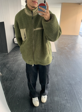 RonnShop秋冬新款日系宽松复古街头羊羔毛加绒外套