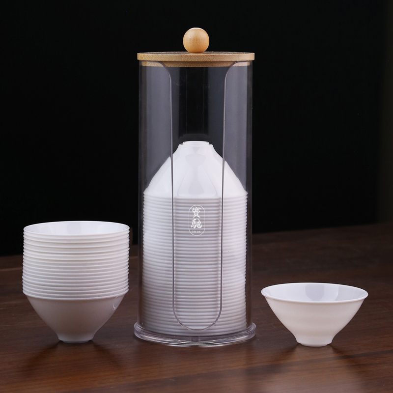 一次性品茶杯功夫茶杯耐热功夫斗笠杯仿瓷加厚高档带收纳杯架水杯