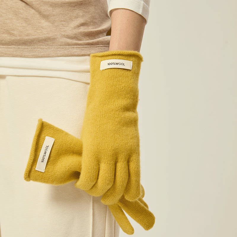 100%纯山羊毛手套女冬季保暖多巴胺针织毛线分指可触屏骑行防寒秋