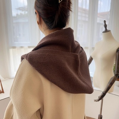 连帽围巾秋冬季新款纯色针织披肩