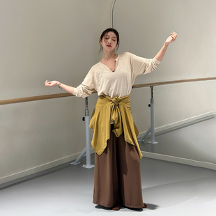 男女同款舞蹈服长袖飘逸柔软宽松大码V领现代舞上衣练功服爵士舞