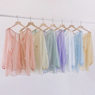 古典舞蹈服飘逸身韵纱衣中国舞练功服现代舞宽松训练服上衣仙气粉