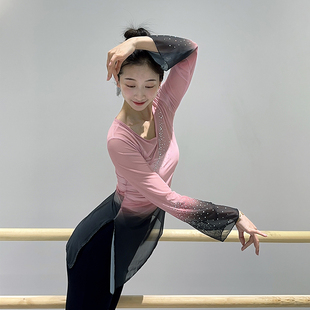 古典舞纱衣烫钻中长款 渐变古典舞身韵练功服中国舞北舞艺考舞蹈服