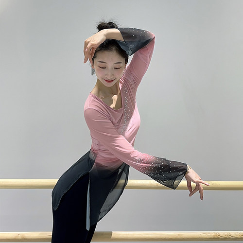 古典舞纱衣身韵艺考练功服钻渐变