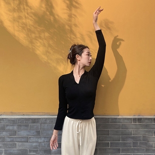 秋冬新款 艺考形体服 气质古典舞练功服V领中国舞现代舞上衣套指袖