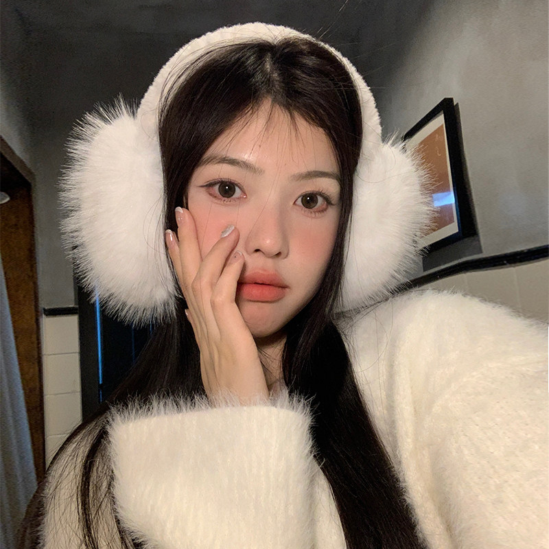 白色兔毛软萌可爱毛绒耳捂子骑车防冻耳套耳朵冬季耳罩女防风耳暖