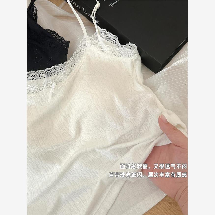 性感蕾丝吊带背心女夏外穿美背内衣无袖上衣带胸垫内搭白色一体式