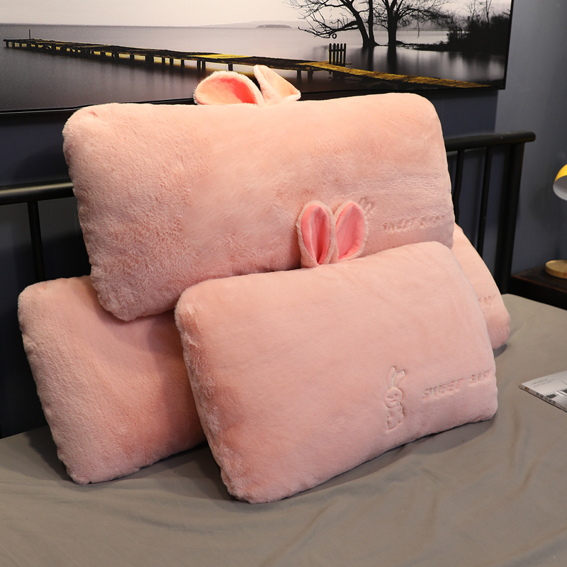 新款仿兔毛长枕头双人枕可拆洗