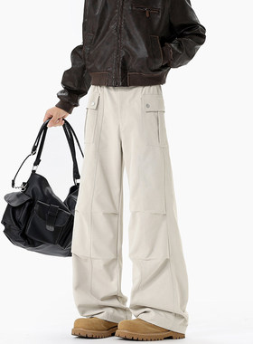 APUEE店铺叁佰TTBRO新品褶皱拼接多口袋微喇宽松大码工装裤子