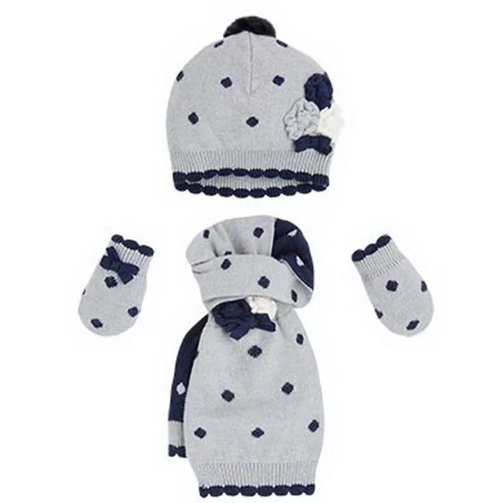 西班牙麦悠mayoral专柜特价婴幼儿棉帽针织帽围巾手套三件套